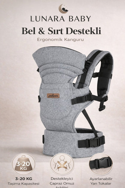 LUNARA BABY-Ergonomik Bebek Kangurusu(Keten Gri)
